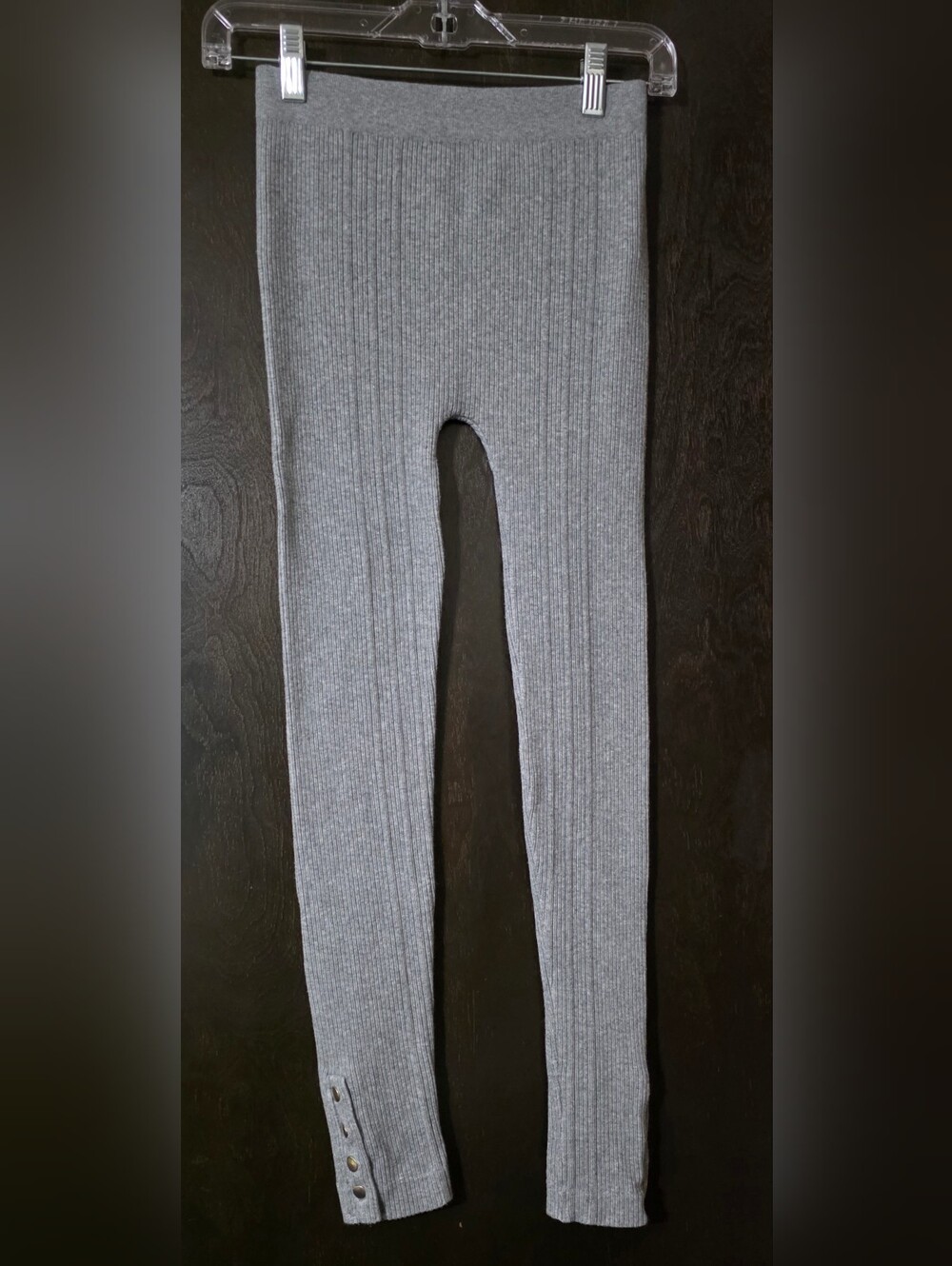 Poof! Grey Ankle Length Snap Ribbed Knit Leggings/Tights Mid-rise Size Med/L